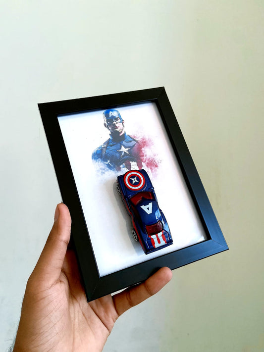 Captain America 3D Diecast Car Display Frame | Marvel Collectible Wall Decor | IndiaWheelz