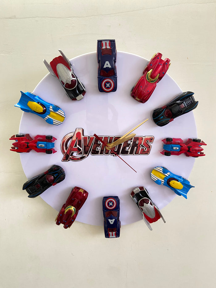 Avengers Die-Cast Car Wall Clock | 13-Inch Marvel Superhero Clock