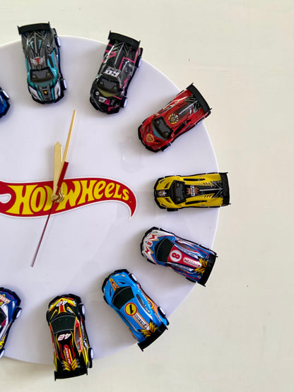 .Hot Wheels Sports Car Wall Clock 13 Inch | 12 Die-Cast Cars | Racing Car Room Decor