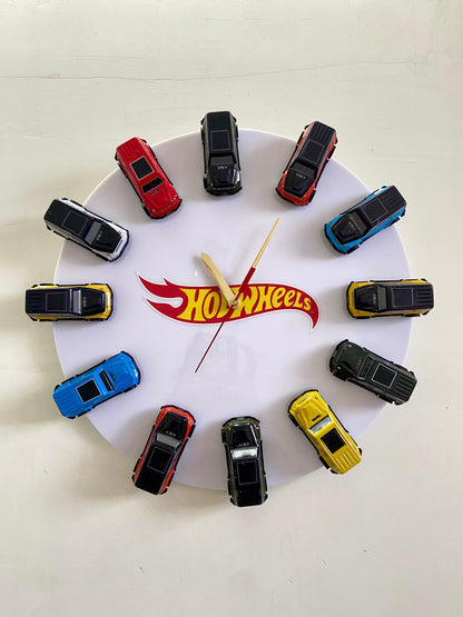 .Hot Wheels SUV & Luxury Car Wall Clock 13 Inch | 12 Die-Cast Cars | Car Lover Wall Decor
