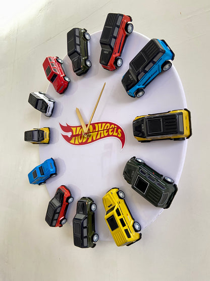 .Hot Wheels SUV & Luxury Car Wall Clock 13 Inch | 12 Die-Cast Cars | Car Lover Wall Decor