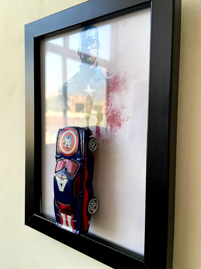 Captain America 3D Diecast Car Display Frame | Marvel Collectible Wall Decor | IndiaWheelz
